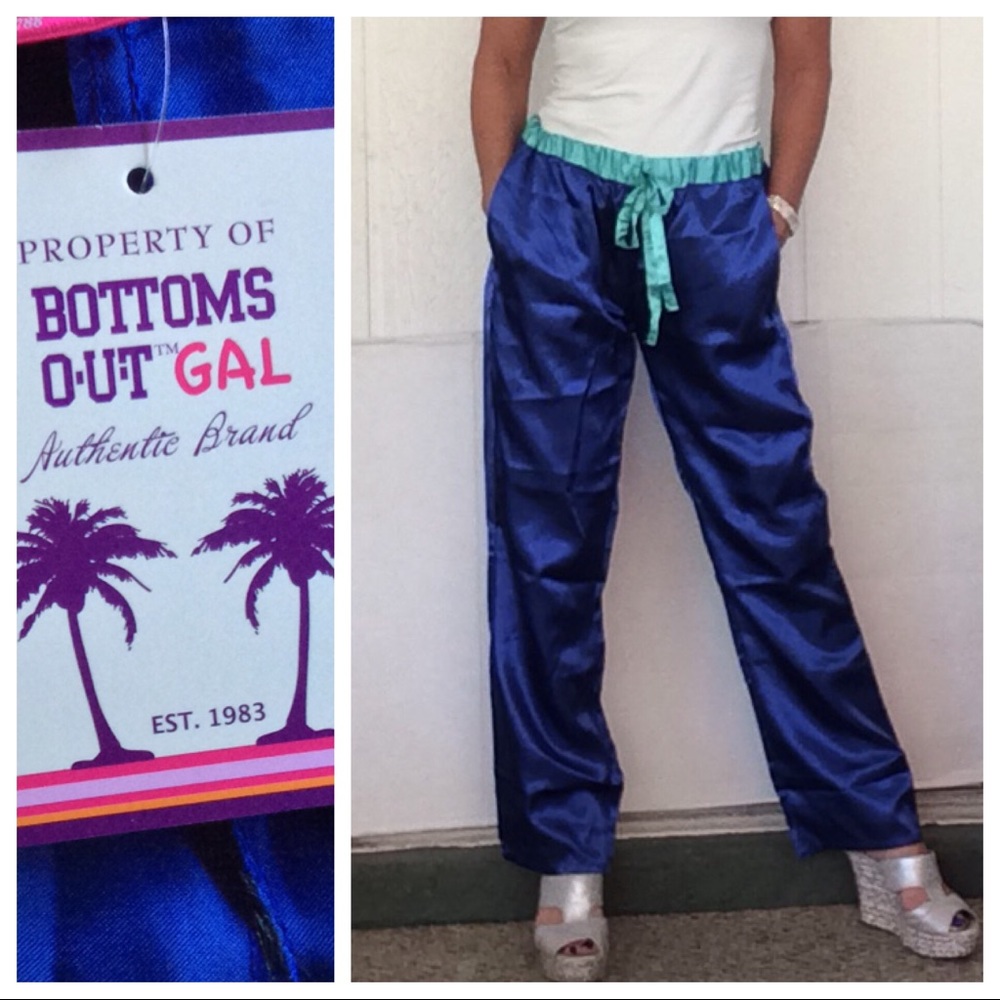 BOTTOMS OUT SILKY BLUE PAJAMA BOTTOMS NWT LARGE